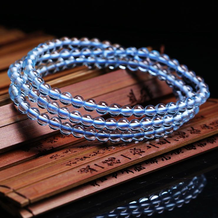 天然托帕石水晶手链 女款海蓝水晶手串 托帕石手链6mm3圈佛珠手链