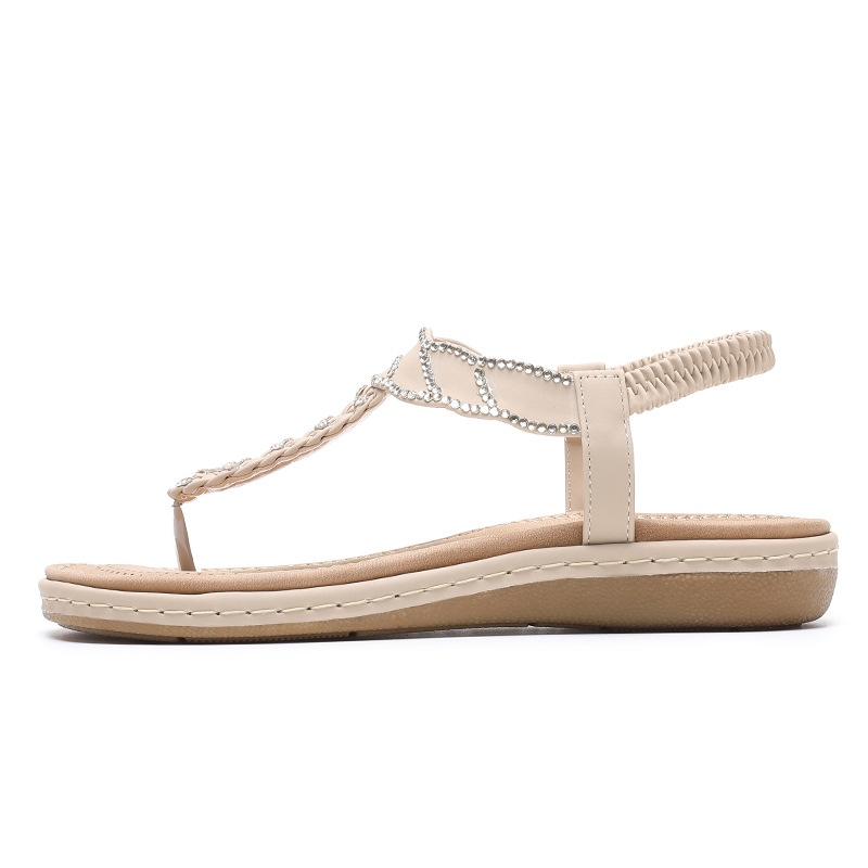 锦宫轻奢品牌新款女凉鞋跨境波西米亚女式休闲凉鞋 平底鞋 黑色 35