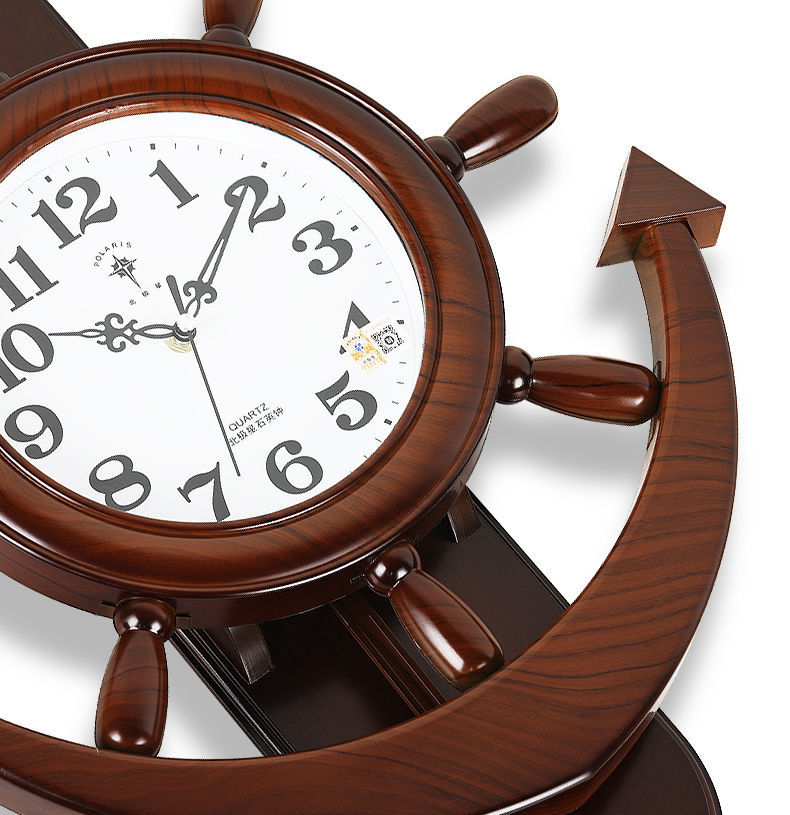 舵手挂钟 时尚客厅船舵钟表地中海摆钟石英钟 2863木纹棕 16英寸(40