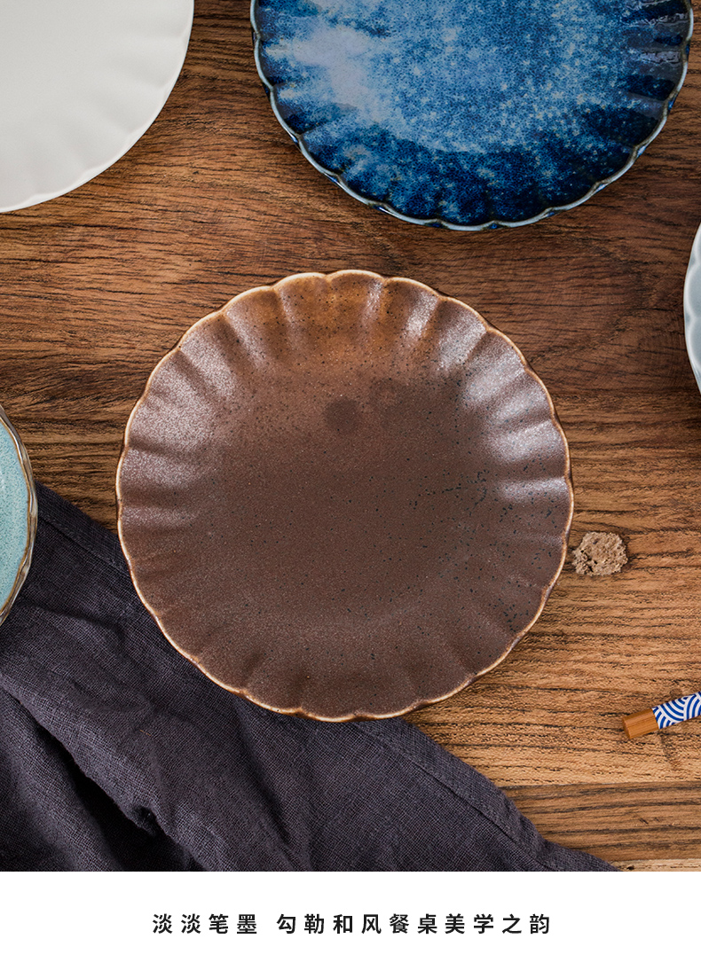 美浓烧 日本天目建盏工艺纯色和风复古家用餐盘日式碟子陶瓷餐具碗碟