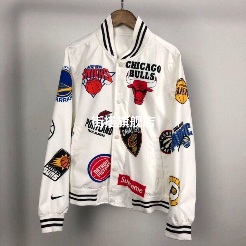 春秋潮牌nba湖人多标联名夹克薄外套男女情侣款宽松棒球服青年潮a白色