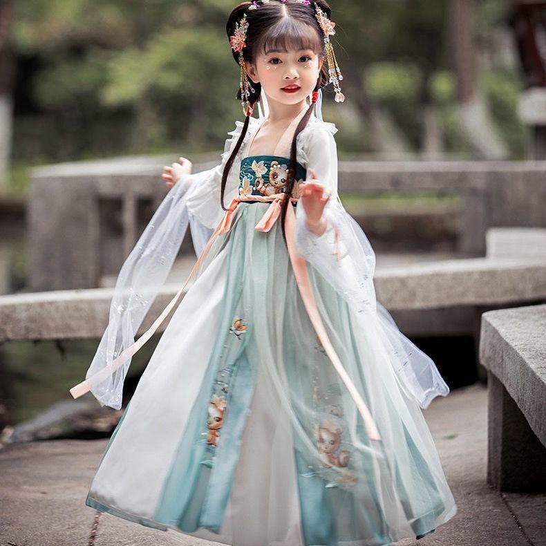 因乐图汉服女童夏装中国风小女孩超仙短袖襦裙古装夏季连衣裙儿童唐装