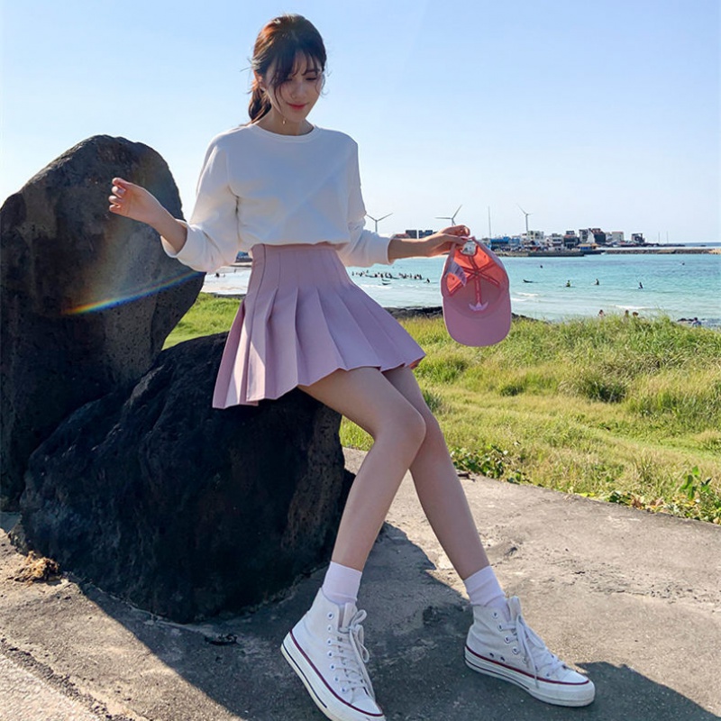 半身裙女新款 西装百褶裙女高腰显瘦a字半身裙夏季小个子短裙子下半身