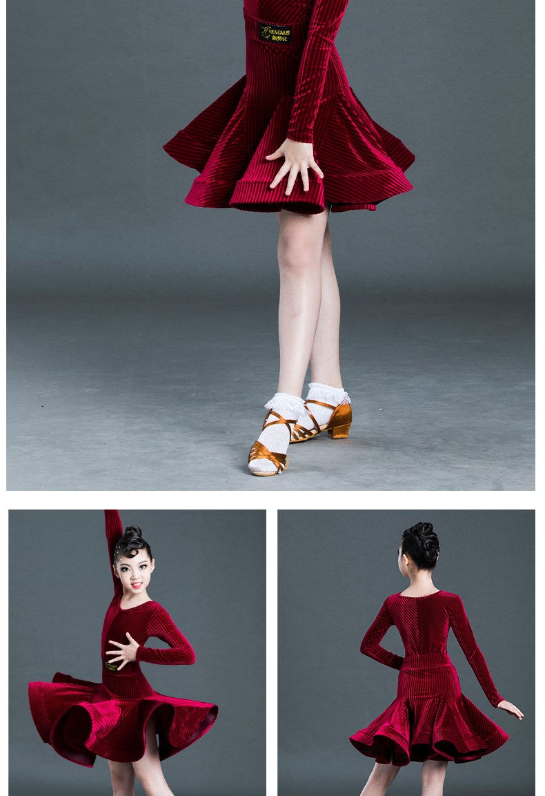 拉丁舞套装服秋冬儿童少儿表演服装女童练功服裙连衣裙比赛规定演出服