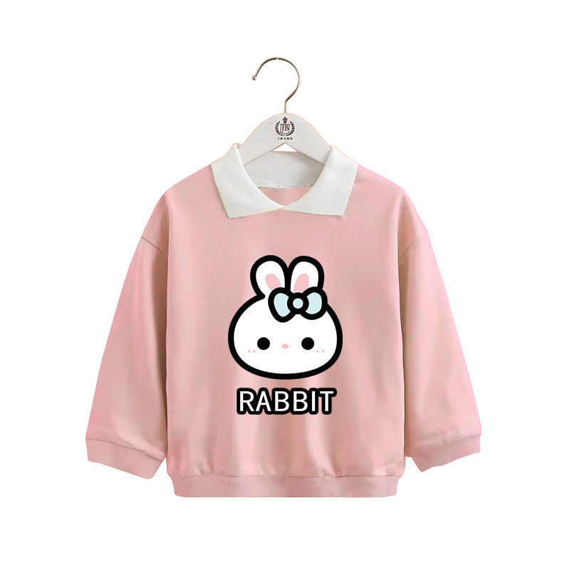 女童卡通印花百搭打底衫男童宝宝拼接条纹长袖恤春秋上衣韩786粉格子