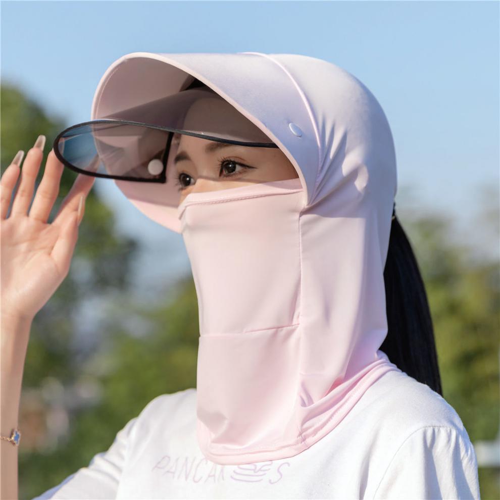 征涩新款脖子防晒帽子女夏新款遮脸面罩骑车冰丝面纱大檐遮阳太阳帽