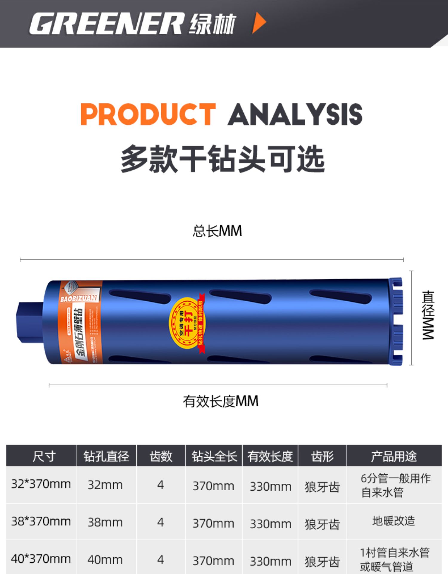 水钻钻头丝口规格图片