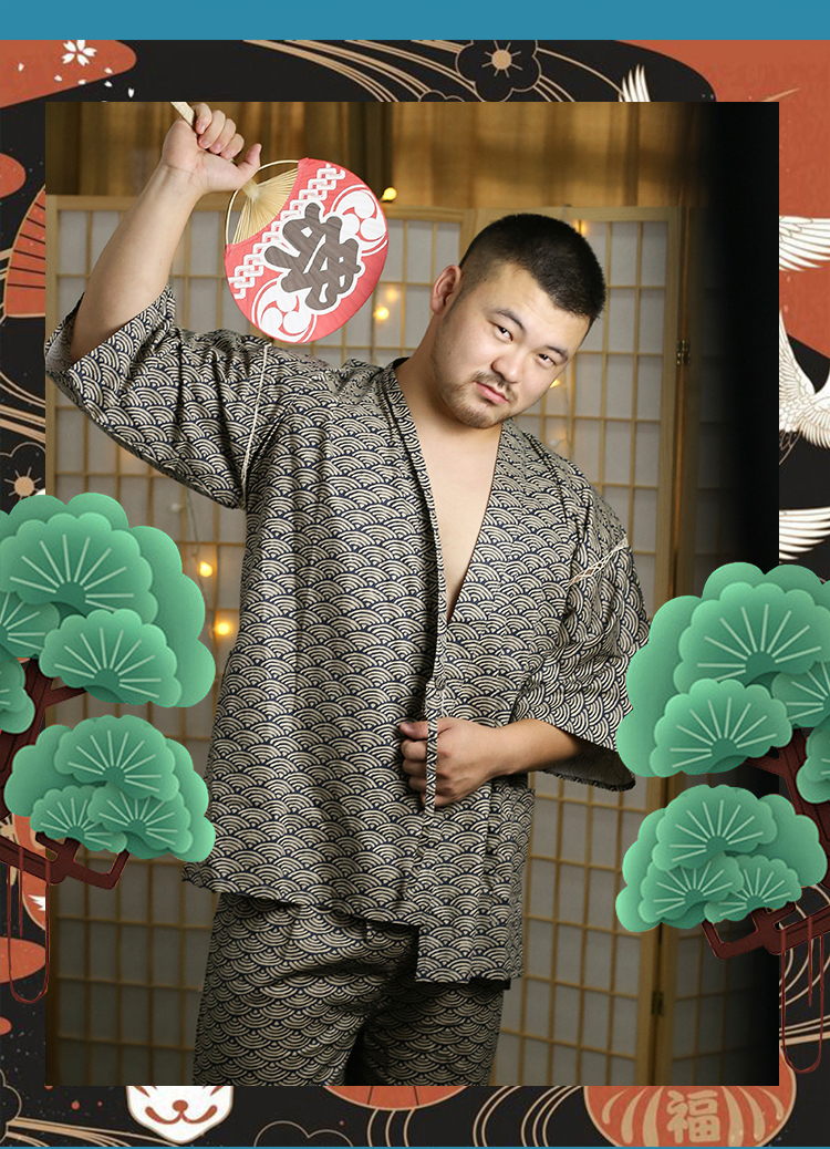 甚平男浴衣日系u熊壮熊胖熊和风家居服熊圈夏2021 (蓝)纯 衣服 裤子 m