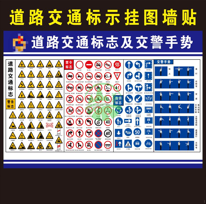 驾校考试路标道路交通指示标志标线知识宣传海报挂图展板墙贴画4060cm