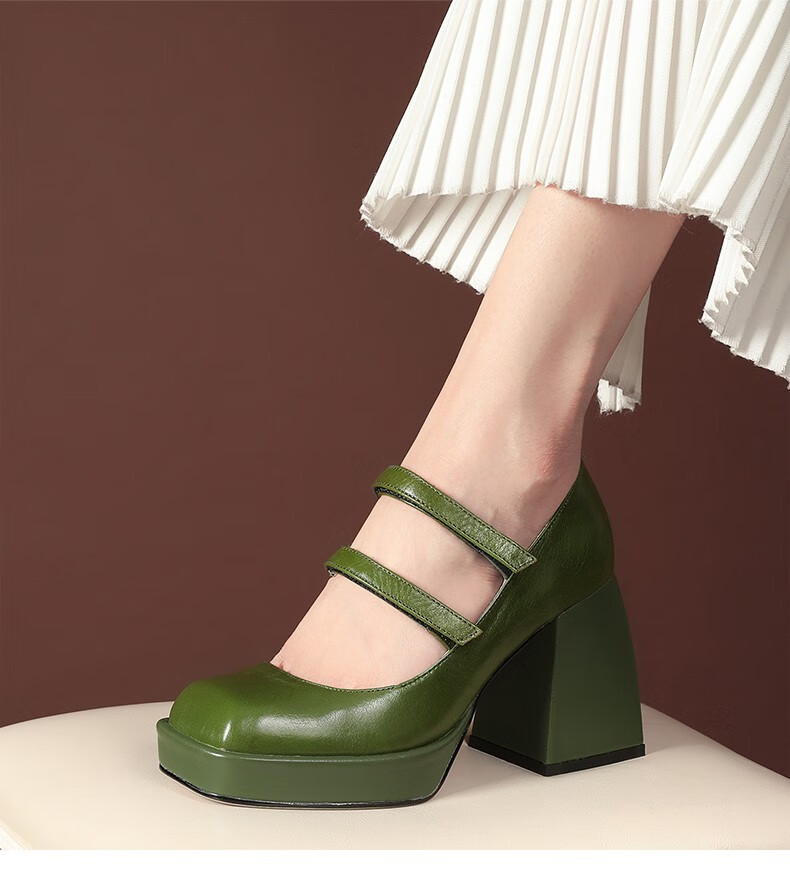 avinlevi品牌高跟鞋女粗跟2021春季新款法式复古鞋子玛丽珍防水台方头