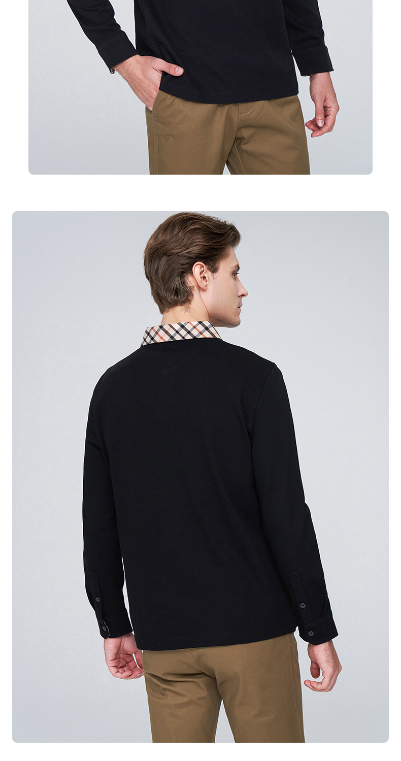 versino梵思诺男装纯棉翻领polo衫2020新款男士马球衫时尚格子领黑色