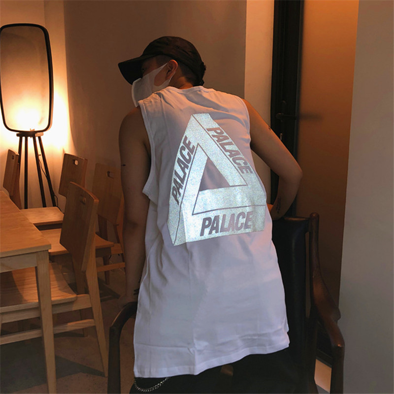 工字背心男欧美20ss嘻哈潮流反光大三角oversize男女同款工字背心t