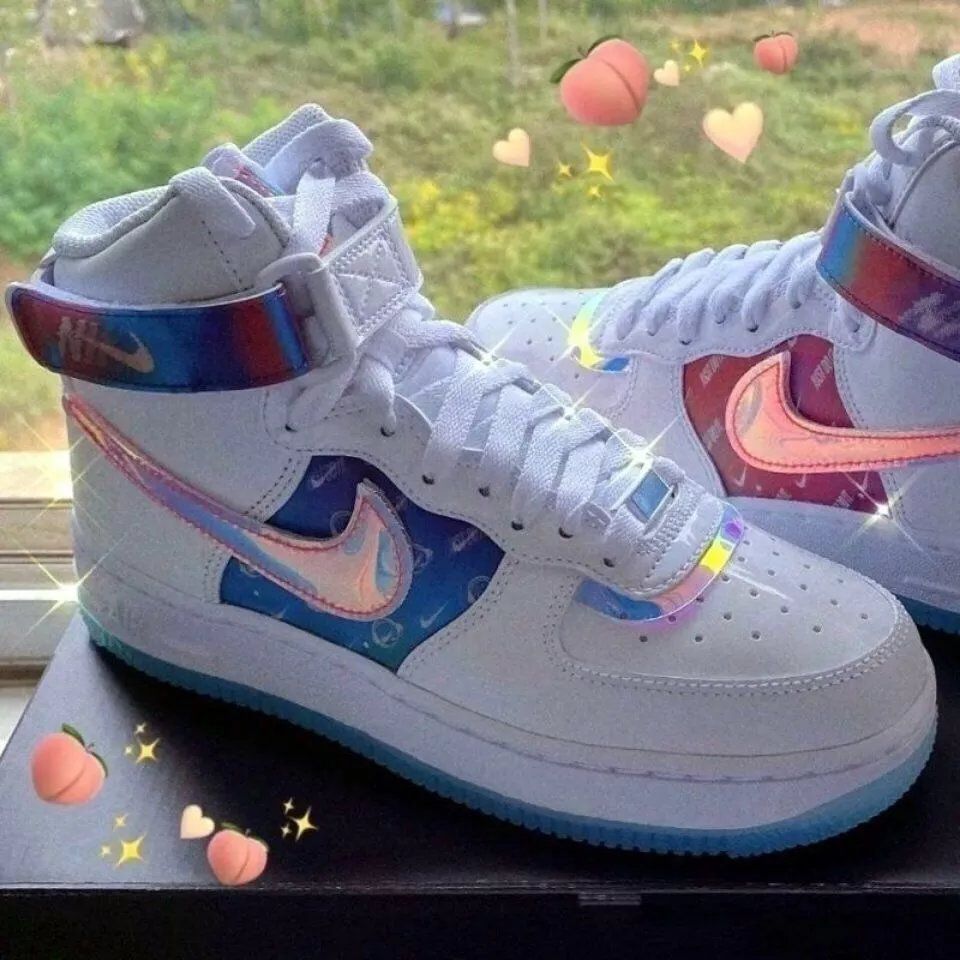 af1王源同款空军一号电玩黑镭射高帮开拓者电玩像素白镭射高板鞋黑