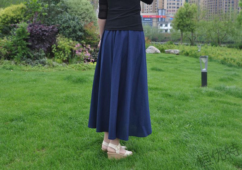 棉麻设计文艺百搭复古显瘦女裙夏天穿的休闲半长裙墨绿色均码80厘米长