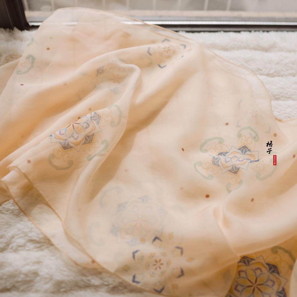 汉服披帛女唐风印花仙风飘带古风配饰裙色百搭 杏子色 3米长30cm宽