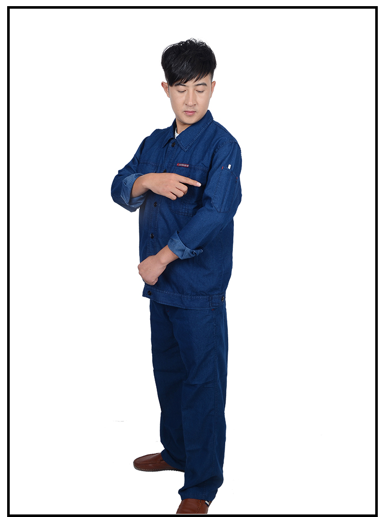 夏季牛仔工作服套装男 薄款电焊劳保服 焊工工地干活穿的衣服yt 蓝色