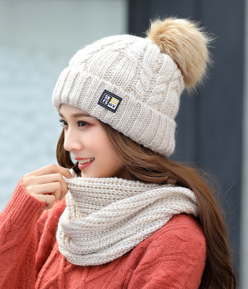 女生冬款毛线帽子女冬天青年加绒加厚帽女帽护耳围脖套针织帽防寒帽子