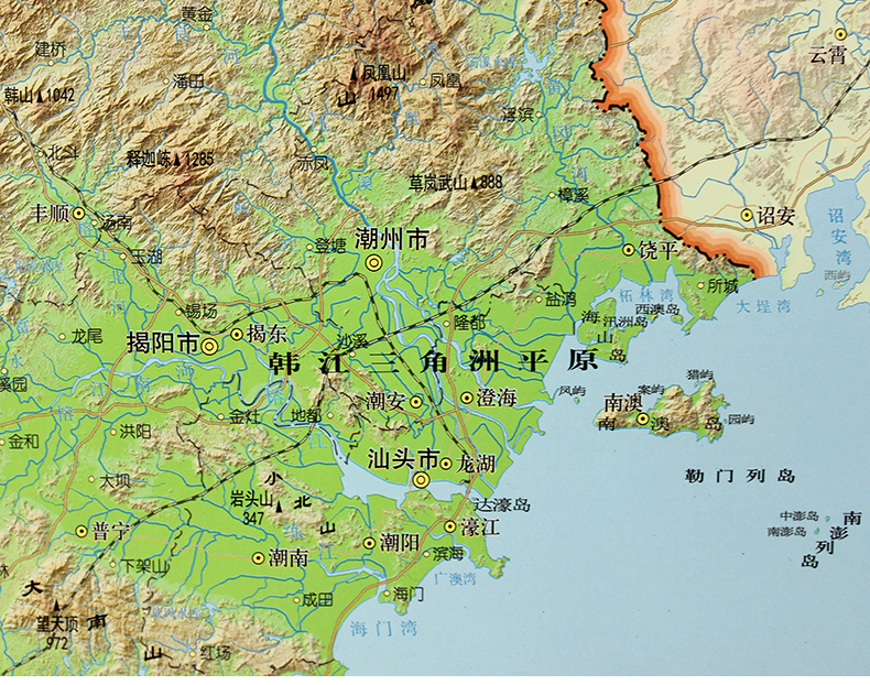 《广东省地形图地图挂图1.15米x0.