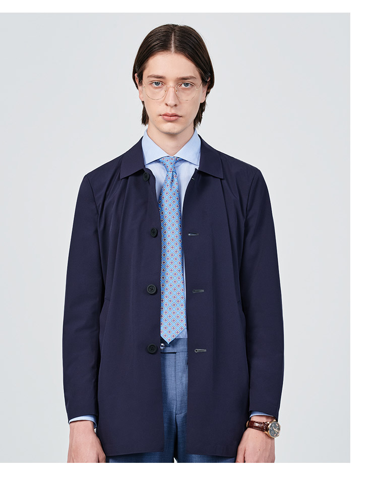 jodoll乔顿外套男春秋单排扣长袖风衣男士韩版时尚商务休闲外套潮蓝色