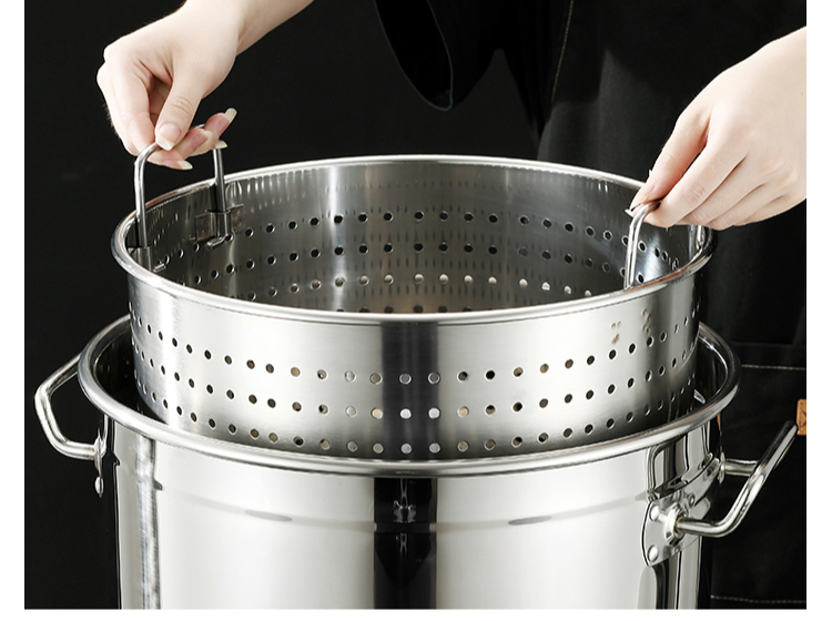 304不锈钢加厚漏桶沥水桶小龙虾桶多用商用卤虾桶卤水桶汤桶内胆45cm