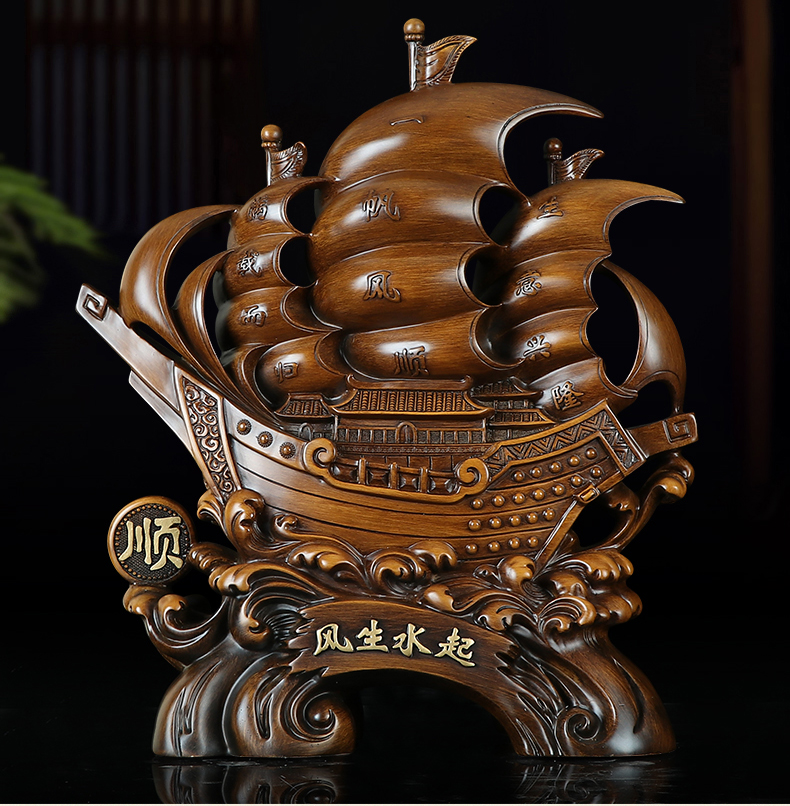 真石演绎风水一帆风顺船摆件工艺品家居客厅老板办公室桌装饰开业礼品