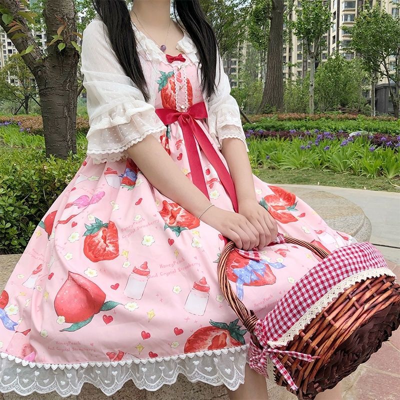 依锦艾@全款蜜桃草莓洛丽塔洋装连衣裙粉色少女裙jsk学生甜美吊带裙