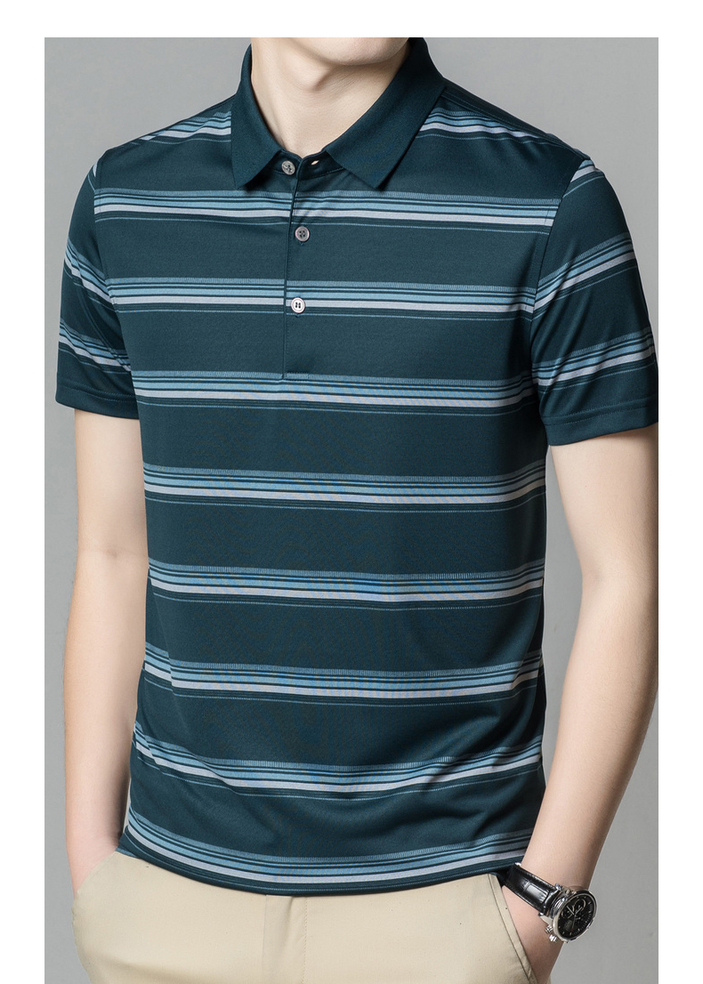 罗蒙品牌男装男士时尚休闲短袖t恤2021夏季新款条纹百搭polo衫含桑