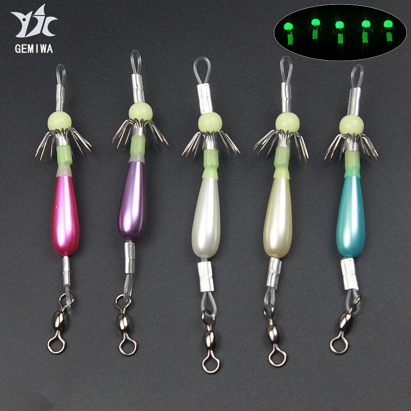 日本进口夜光鱿鱼钩荧光鱿鱼钩紫外线反光章鱼钩海仿真饵八爪鱼 浅