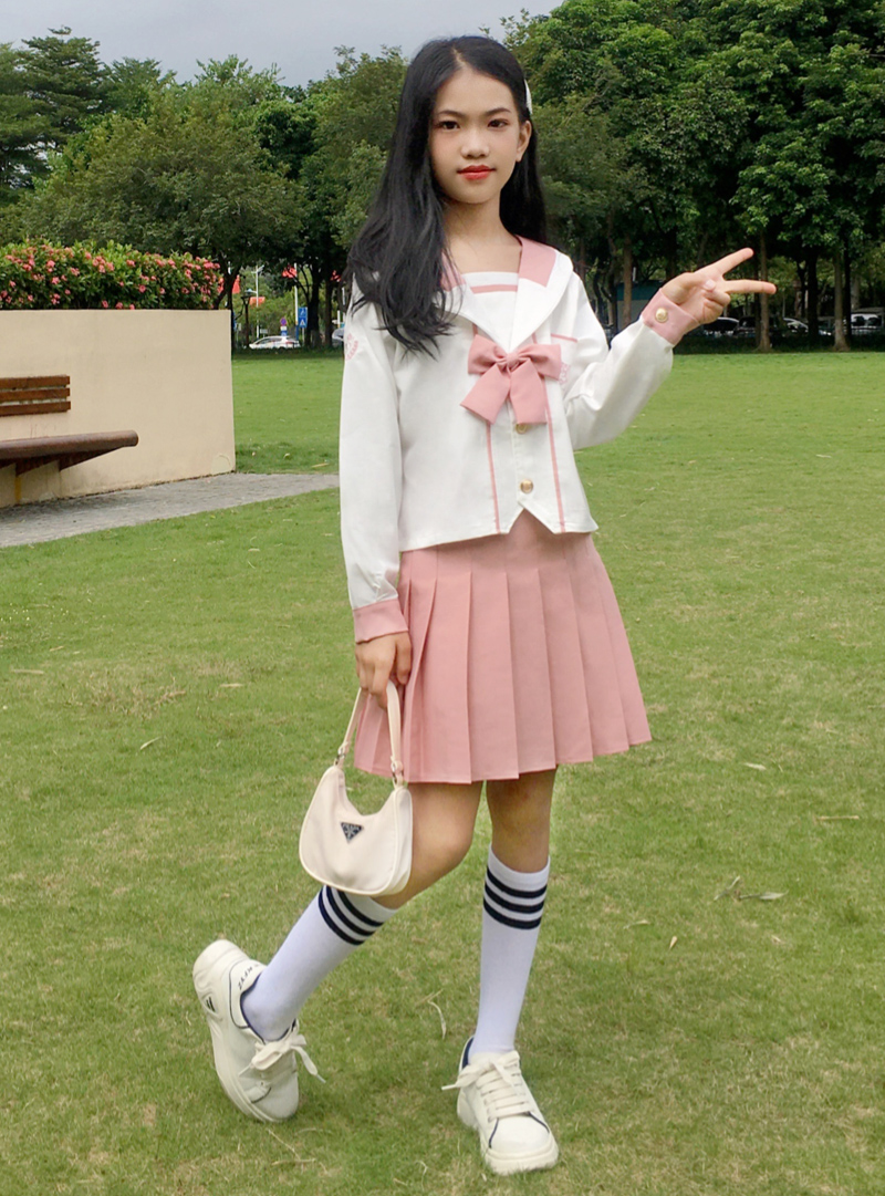 夏装中大童jk制1服海军裙儿童水手服夏季小学生校服上衣短袖领结110cm