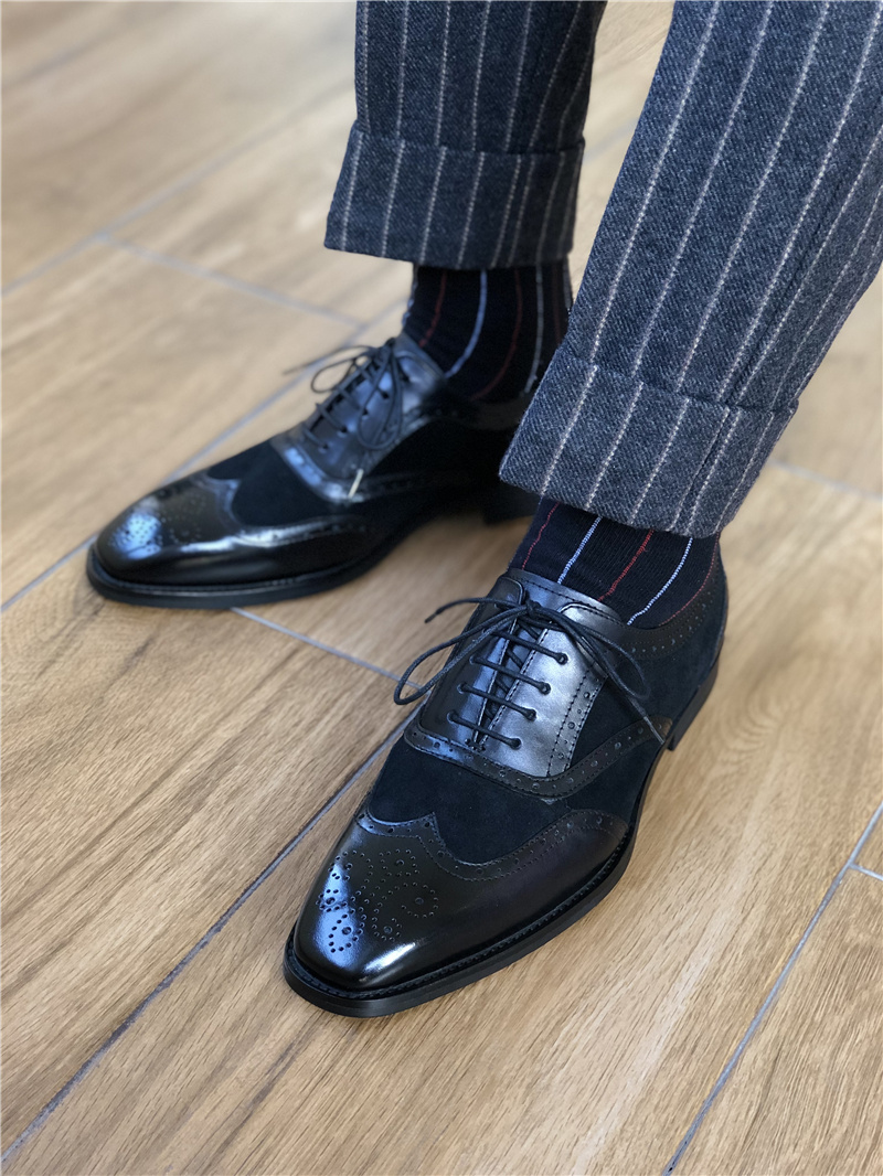 cl春秋英伦风男鞋牛皮擦色头层猪皮洛克雕花皮鞋男正装鞋 黑色 37