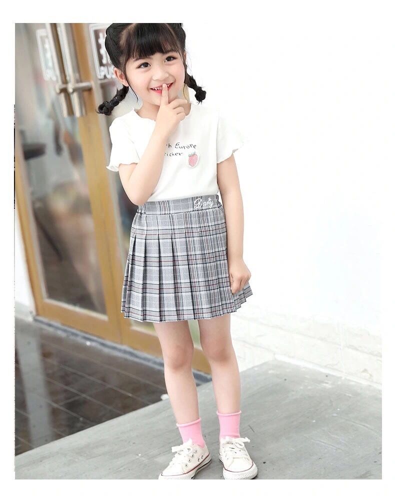 学院风格子短裙中小童夏装裙子212岁小女孩夏天半身裙粉格150偏小一码