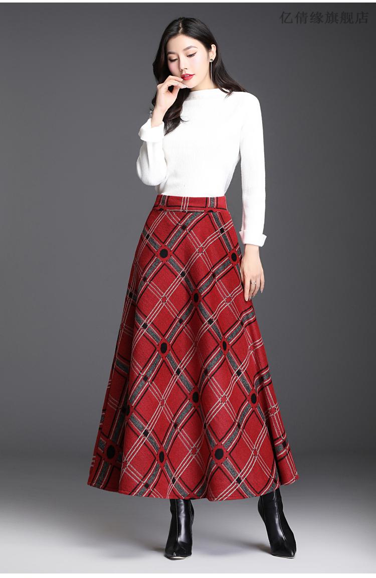 长裙中年秋冬裙子女呢子半裙女士半身裙毛呢加厚高腰大摆a字长款半截