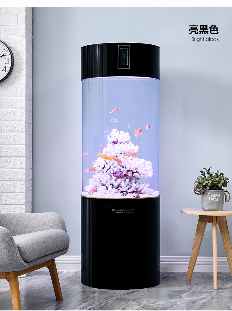 爱客鱼缸水族箱小型斗鱼生态创意鱼缸圆柱亚克力金鱼缸中型鱼缸 直径