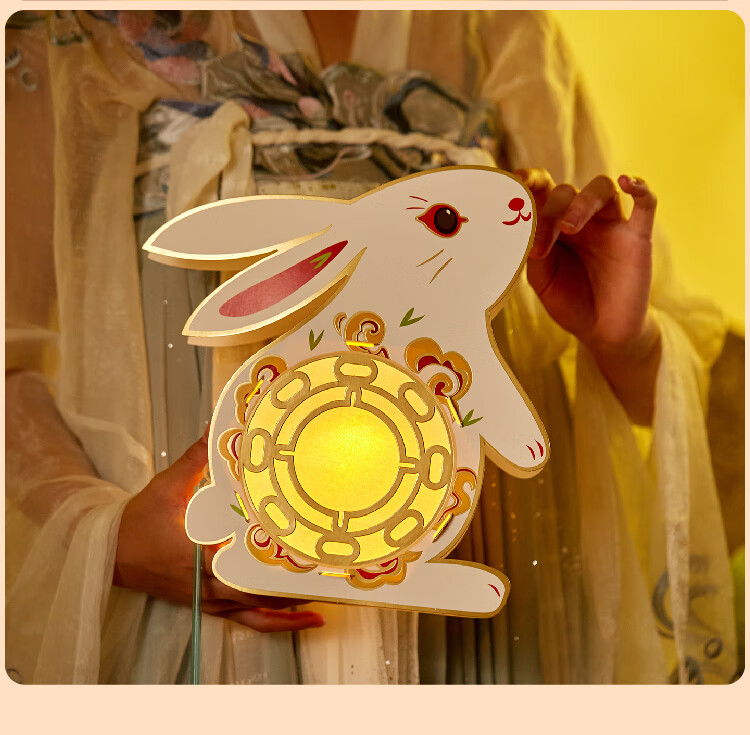 玉兔装带灯中秋灯笼手工diy材料儿童手提发光投影古风创意宫灯玉兔子