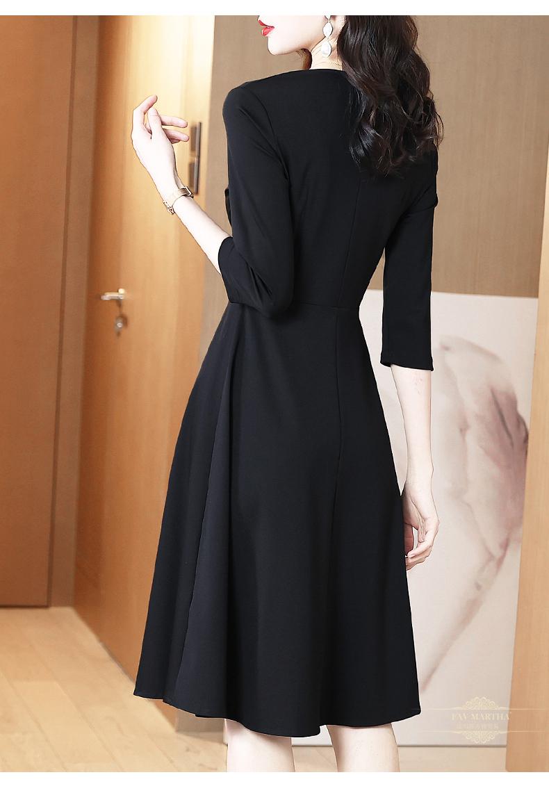 法玛莎品牌黑色连衣裙春款女装2022年新款减龄气质设计感小众别致裙子