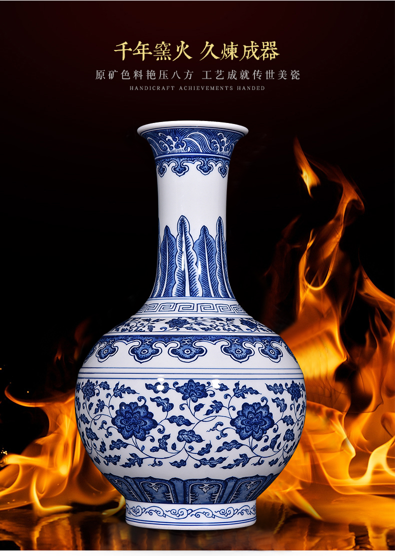 骄意陶瓷器手绘仿古青花瓷花瓶插花客厅中式装饰家居电视柜摆件适用