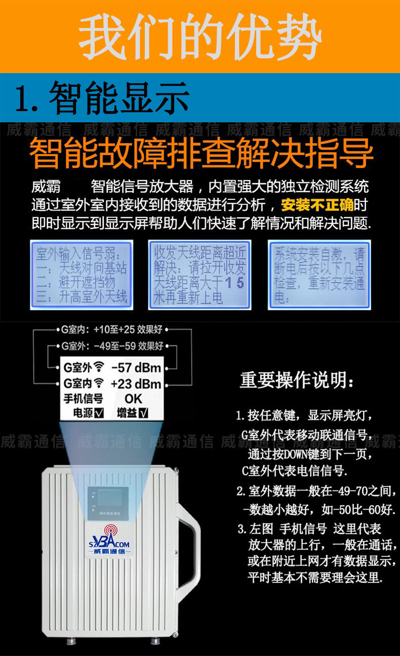 蓝朗三网手机信号放大器移动联通电信增强扩大2g3g4g通话上网山区家用