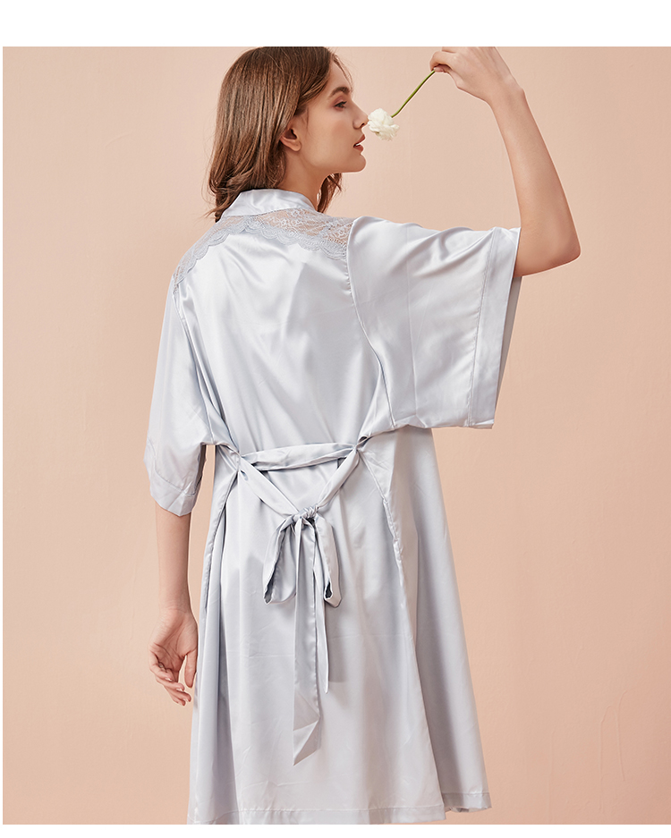 欧迪芬睡衣家居服女士睡袍柔滑舒适薄款五分袖长款睡衣xh0601香槟金xl