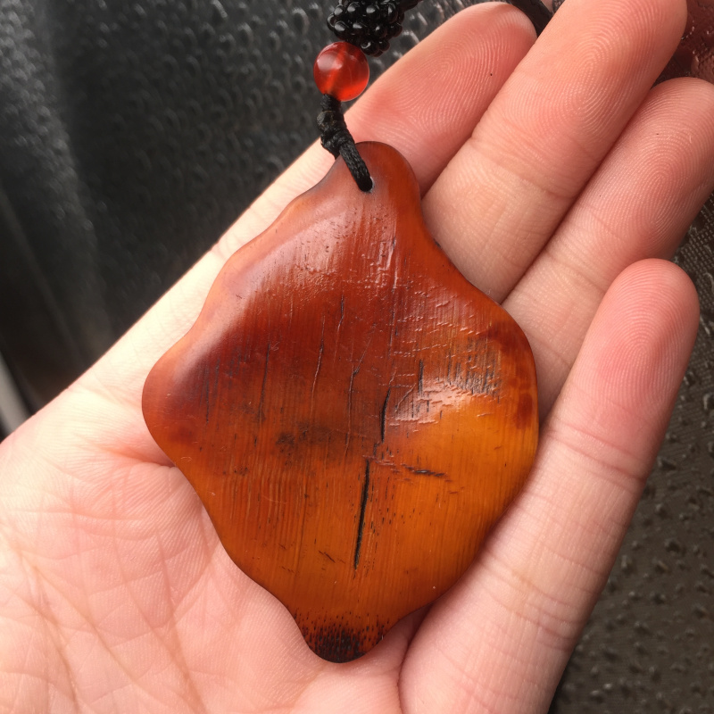 似卿古玩杂项西藏牦牛角雕刻如意观音角牌吊坠挂件牌子手把件牛角佛牌