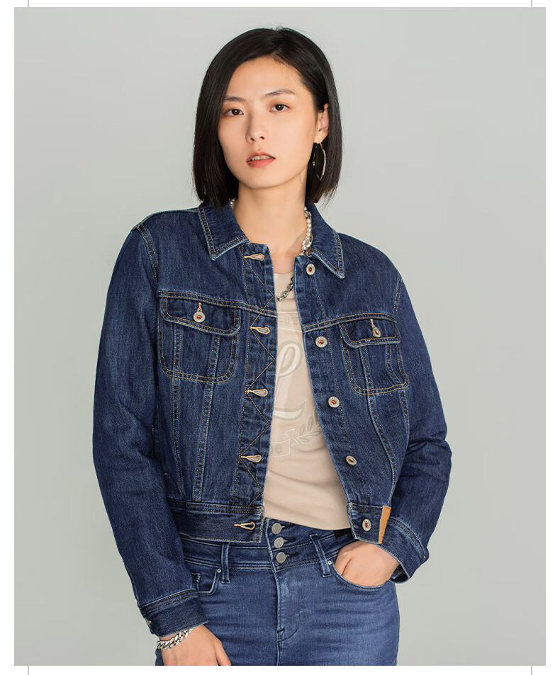 lee商场同款101 22秋冬新品舒适短款蓝色女牛仔外套lwt004200101 中深