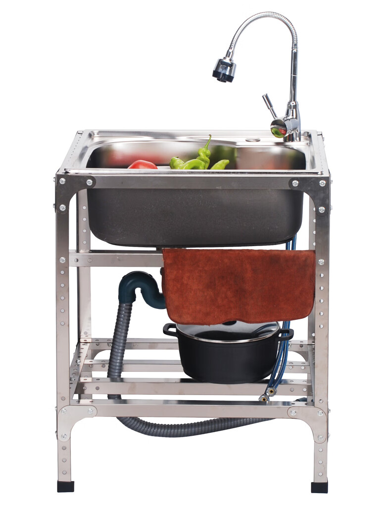 可移动简易厨房洗菜盆厨房厚不锈钢水槽单槽双槽大单槽带支架水盆洗菜