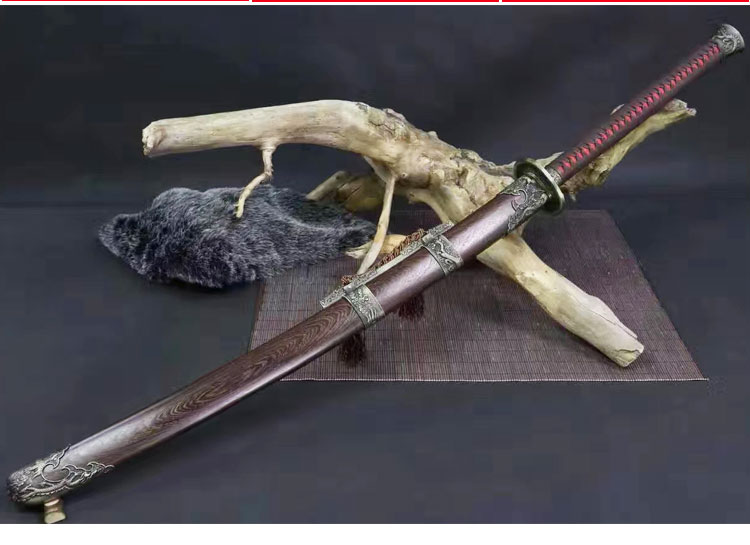 戚家剑绣春宝剑手工一体花纹钢长款双手苗龙泉市未开刃桔红色默认1