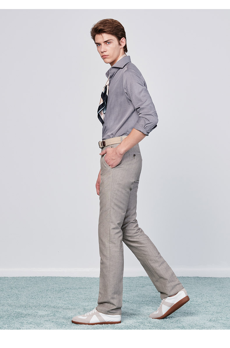 jodoll乔顿男装春季新款抗皱易打理衬衣修身温莎领雾霾灰长袖衬衫灰色