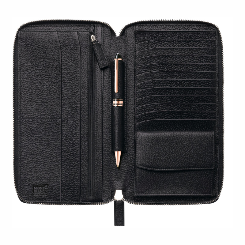 montblanc万宝龙 男士皮革长款拉链钱包钱夹手拿包 114692 黑色13卡位