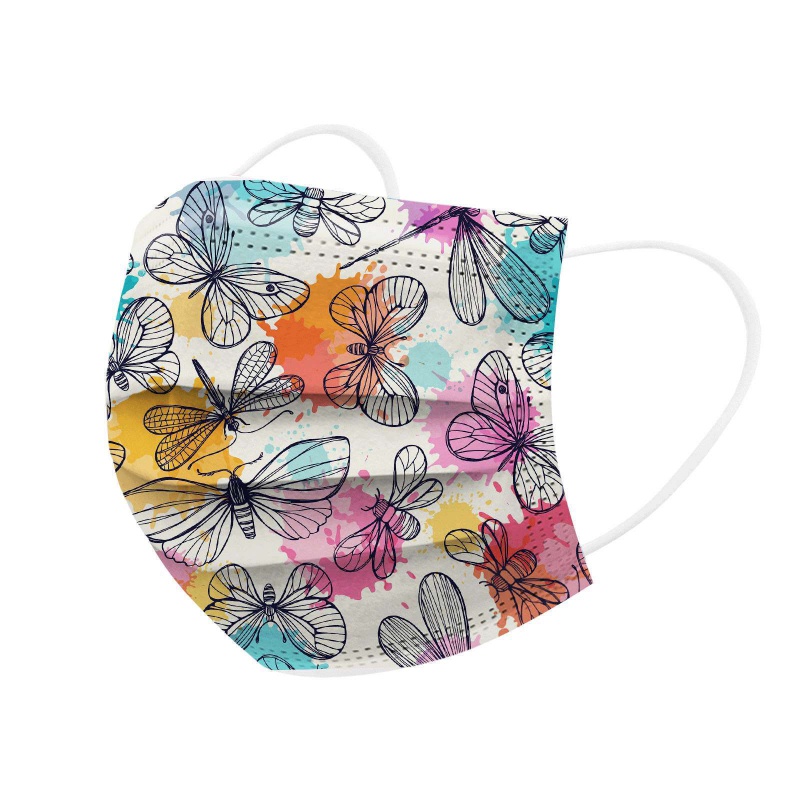 南厝新品漂亮口罩印花口罩女三层女神女款春季新款时尚潮流网红蝴蝶