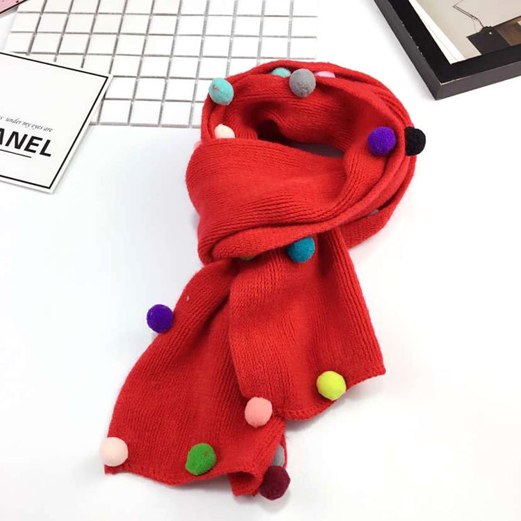 现货速发秋冬儿童宝宝毛线围巾1男童加厚保暖针织围脖韩新款2女童彩球