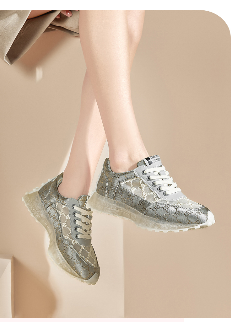 达芙妮小蛮腰网面运动休闲女鞋夏季2022年透气阿甘鞋百搭 米色 41