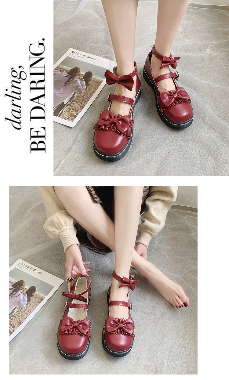 梅露露lolita鞋复古可爱绵羊泡芙洛丽塔鞋子女新款蝴蝶结小皮鞋女英伦