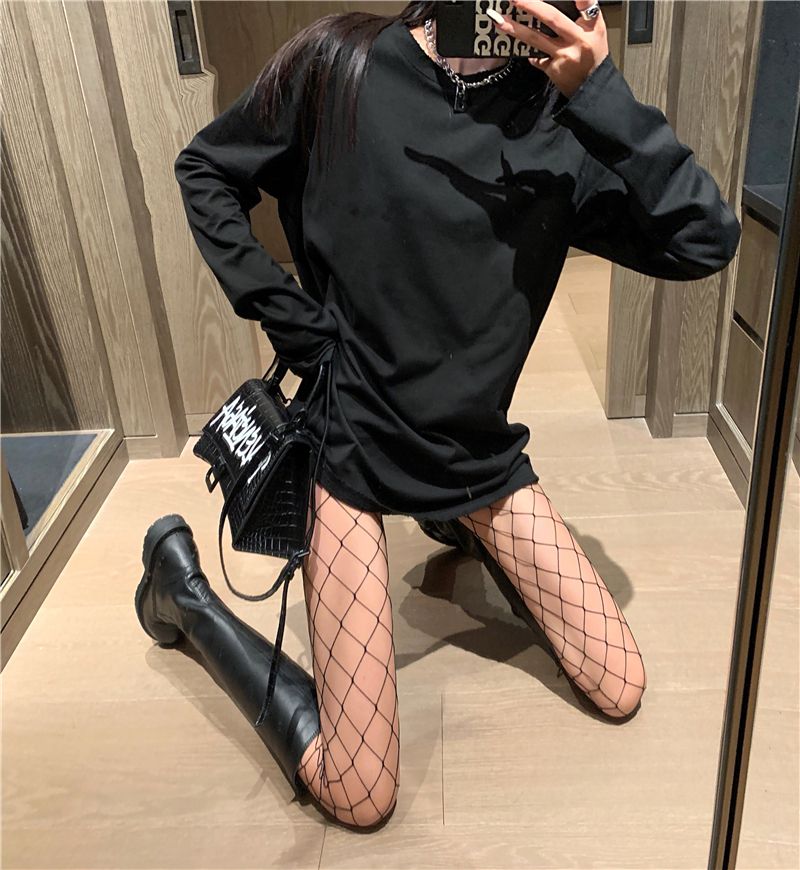 渔网袜女秋冬镂空网状打底丝袜黑色日系连脚袜白色渔网袜子ins黑色大