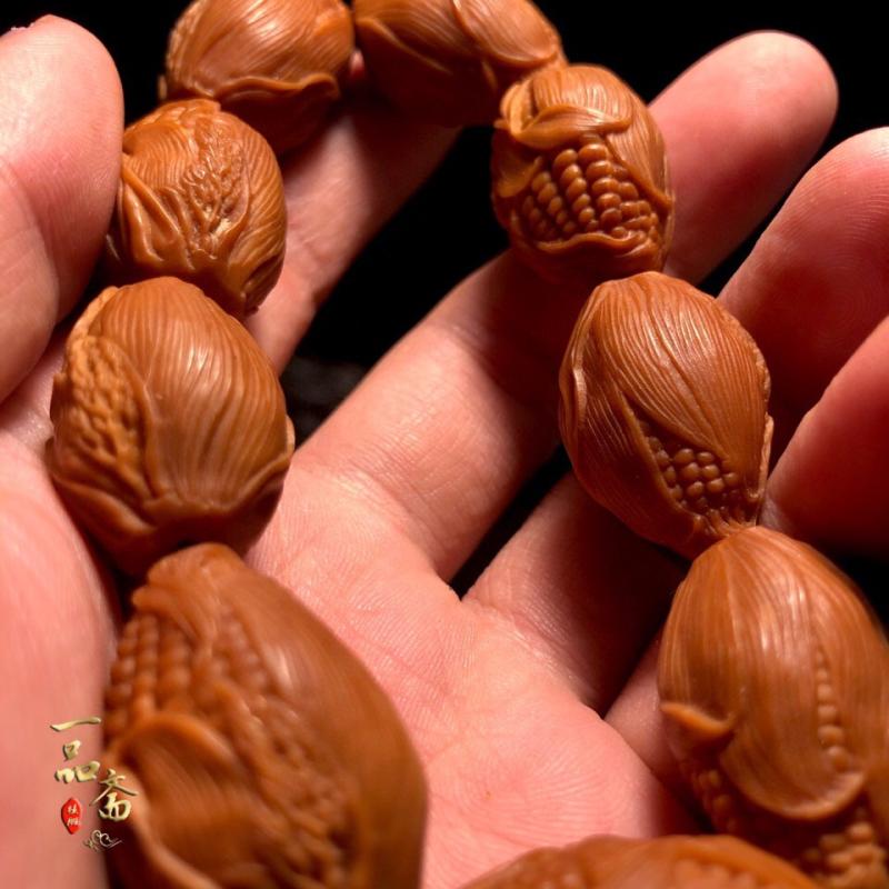 湘歌大橄榄核手串男盘玩白菜雕刻手工百财核雕手持文玩素核大籽素串